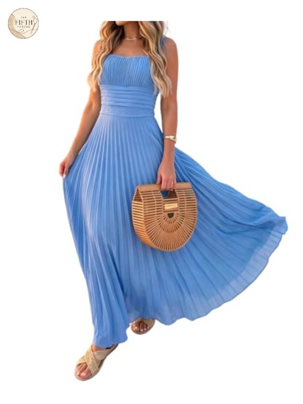 Pleated Square Neck Maxi Dress Sleeveless Summer Beach Party